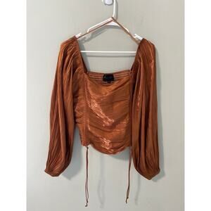 New Line & Dot Revolve Top, Off The Shoulder Rusched Arm Top, Size Large